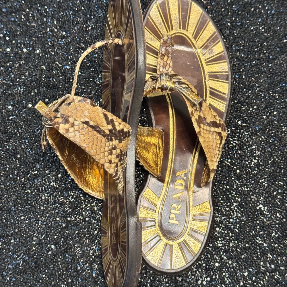 Prada Women's Gold and Brown Sandals - Picture 12 of 17